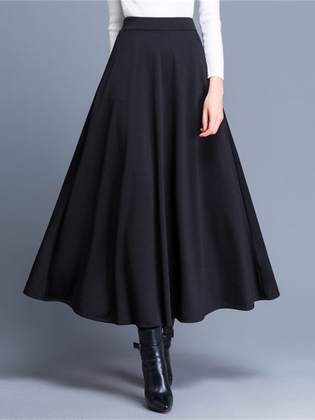 Elegant A Line Solid High Waist Midi Skirt - Image 1