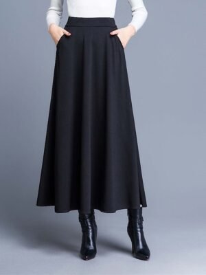 Elegant A Line Solid High Waist Midi Skirt - Image 3