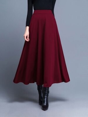 Elegant A Line Solid High Waist Midi Skirt - Image 4