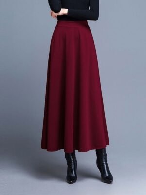 Elegant A Line Solid High Waist Midi Skirt - Image 5