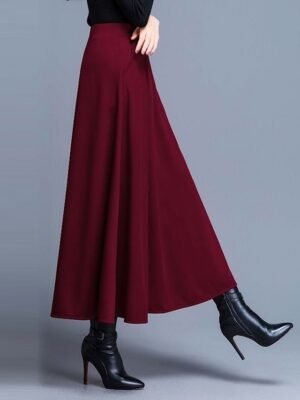 Elegant A Line Solid High Waist Midi Skirt - Image 6