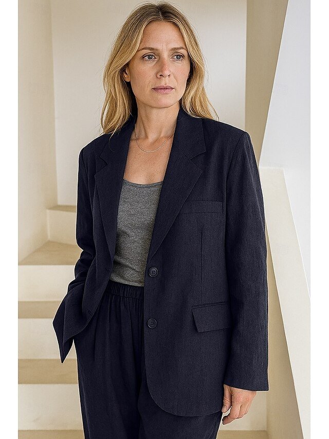 Elegant Loose Solid Notch Lapel Long Sleeve Blazer - Image 1