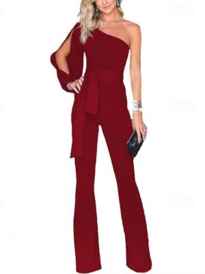 Elegant One Shoulder Solid High Waist Jumpsuit - Image 6