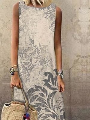 Elegant Regular Fit Floral Crew Neck Sleeveless Maxi Dress - Image 2