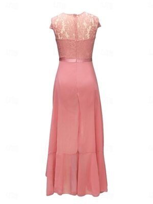 Elegant Regular Fit Lace V Neck Short Sleeve Maxi Dress - Image 12