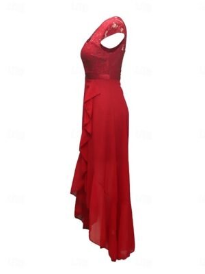 Elegant Regular Fit Lace V Neck Short Sleeve Maxi Dress - Image 14