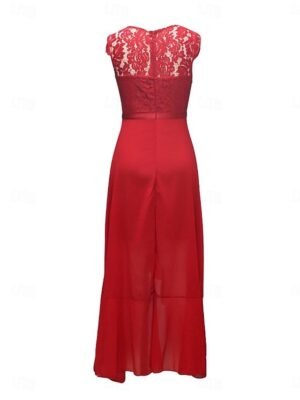 Elegant Regular Fit Lace V Neck Short Sleeve Maxi Dress - Image 15