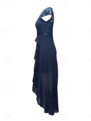 Elegant Regular Fit Lace V Neck Short Sleeve Maxi Dress - Image 16