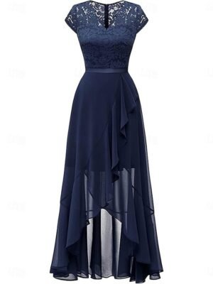 Elegant Regular Fit Lace V Neck Short Sleeve Maxi Dress - Image 3