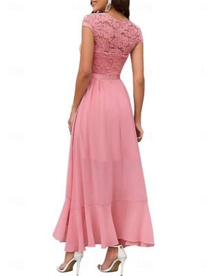 Elegant Regular Fit Lace V Neck Short Sleeve Maxi Dress - Image 7