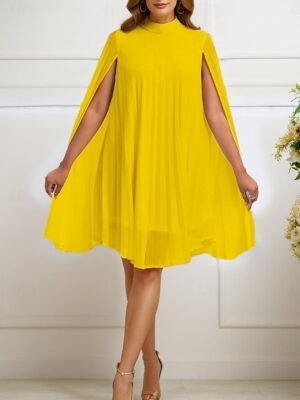 Elegant Regular Fit Plain Turtleneck Long Sleeve Mini Dress - Image 7