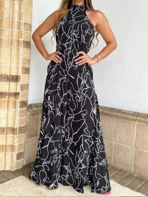 Elegant Regular Fit Striped Stand Collar Sleeveless Pocket Print Jumpsuit - Image 11