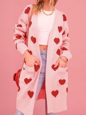 Elegant Regular Heart Open Front Long Sleeve Sweater Cardigan - Image 1