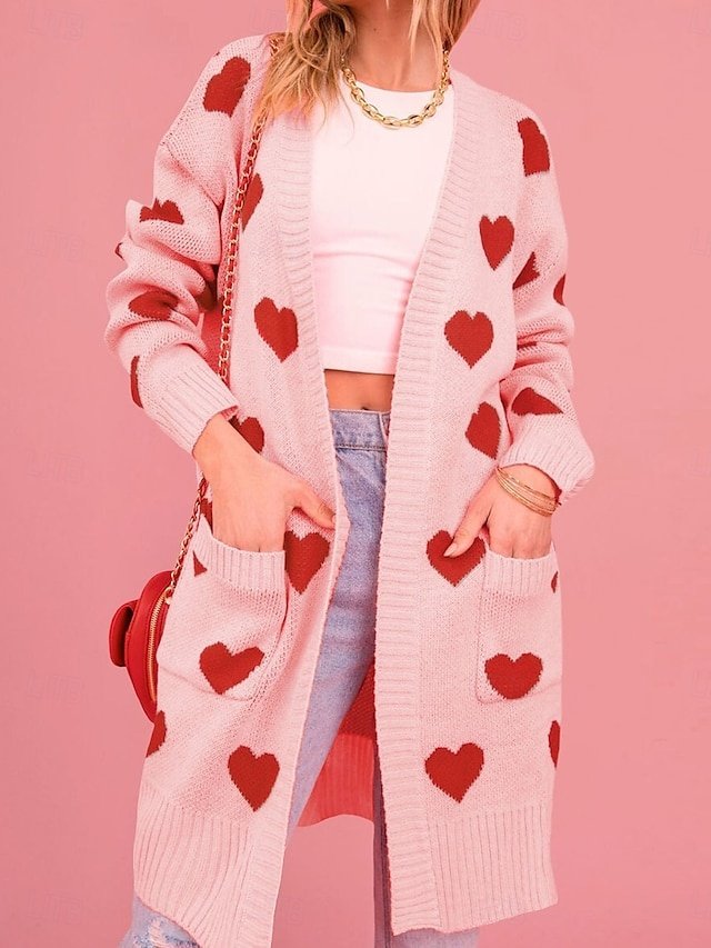 Elegant Regular Heart Open Front Long Sleeve Sweater Cardigan - Image 1