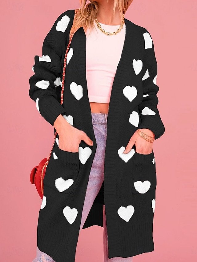 Elegant Regular Heart Open Front Long Sleeve Sweater Cardigan - Image 2