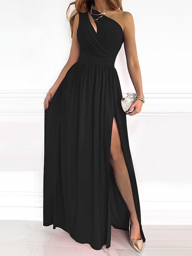 Elegant Slim Floral One Shoulder Sleeveless Maxi Dress - Image 2