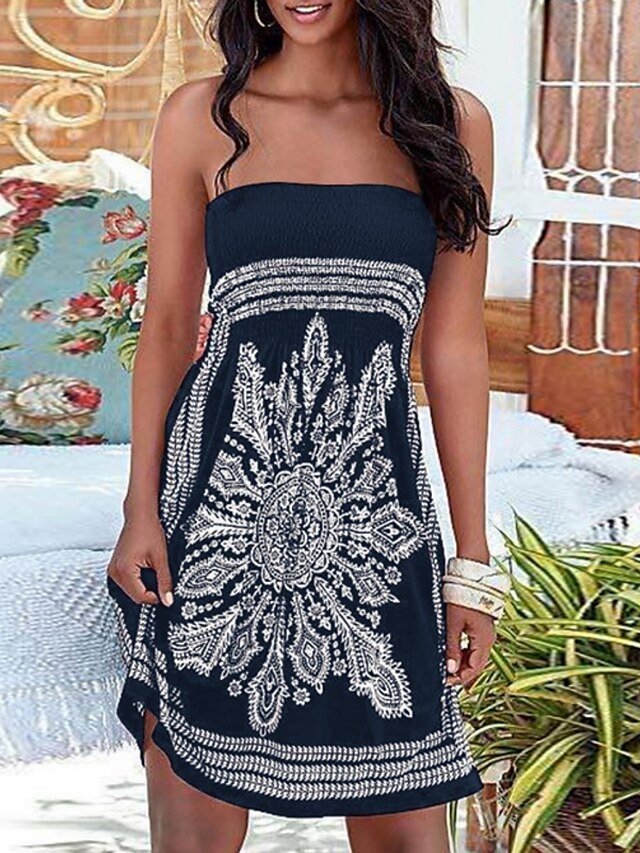 Elegant Standard Fit Graphic Strapless Sleeveless Mini Beach Dress - Image 2