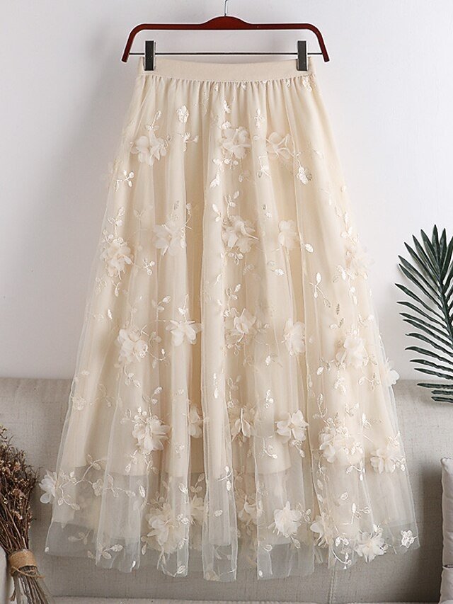Elegant Swing Lace Layered Long Skirt - Image 1