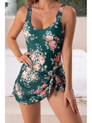 Elegant Tropical Floral Sleeveless Tankini Swimwear - Image 1