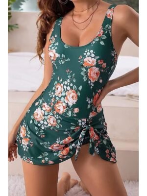 Elegant Tropical Floral Sleeveless Tankini Swimwear - Image 4