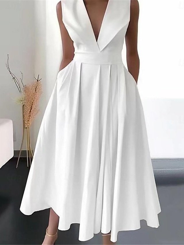 Elegant Vacation Loose V Neck Sleeveless Midi Dress - Image 1