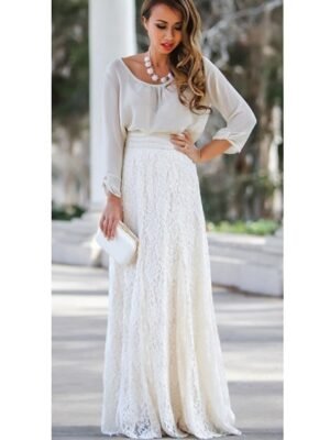 Elegant Vintage High Waist Lace Floral Maxi Skirt - Image 21