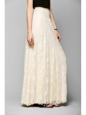Elegant Vintage High Waist Lace Floral Maxi Skirt - Image 3