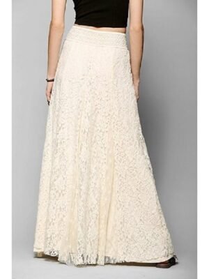 Elegant Vintage High Waist Lace Floral Maxi Skirt - Image 4