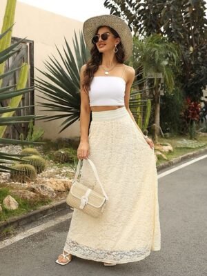Elegant Vintage High Waist Lace Floral Maxi Skirt - Image 5