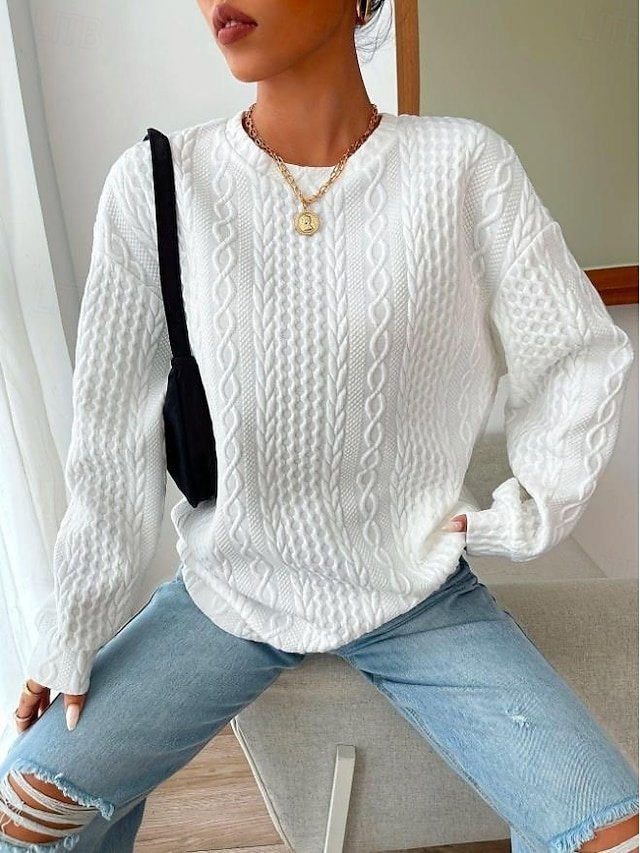 Elegant Vintage Loose Plain Crew Neck Long Sleeve Sweatshirt - Image 1