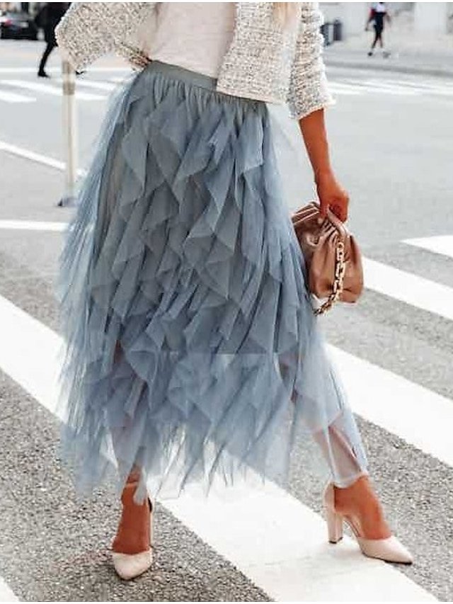 Elegant Vintage Pleated Tulle Midi Skirt - Image 1