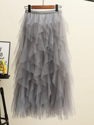 Elegant Vintage Pleated Tulle Midi Skirt - Image 5