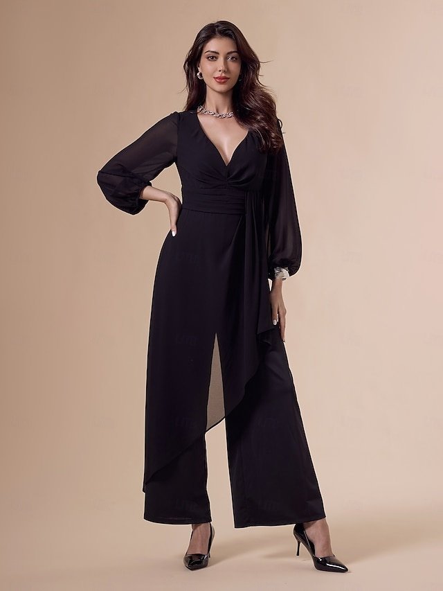 Elite Asymmetrical Deep V Wide-legged Jumpsuit - Image 1