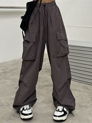 Fashion Baggy Micro-elastic High Waist Full Length Cargo Trousers - Image 5