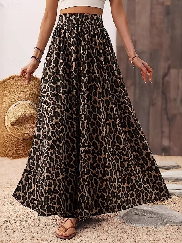 Fashion Casual A-Line Leopard High Waist Maxi Skirt - Image 1