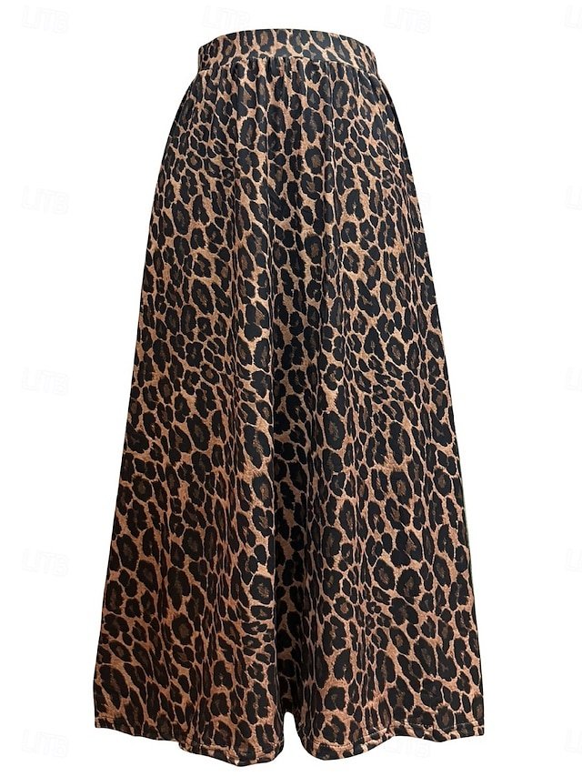 Fashion Casual A-Line Leopard High Waist Maxi Skirt - Image 2