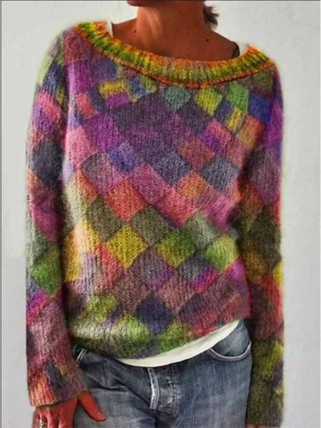 Fashion Casual Geometric Crew Neck Long Sleeve Regular Sweater - Image 1