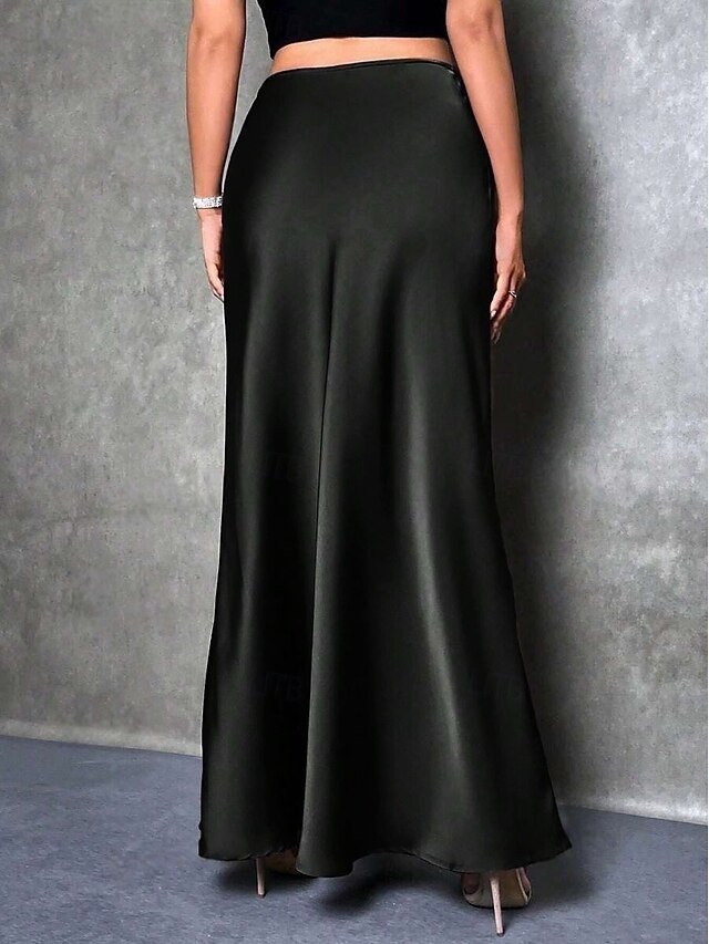 Fashion Casual High Waist Solid Maxi Skirt - Image 2