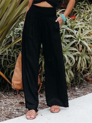 Fashion Casual Wide Leg High Waist Full Length Trousers - Image 4