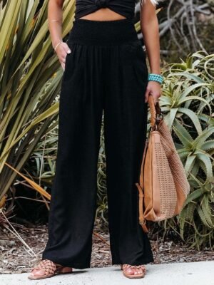 Fashion Casual Wide Leg High Waist Full Length Trousers - Image 8