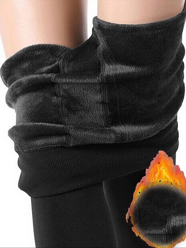 Fashion Full Length Solid Tummy Control Fleece Leggings - Image 2