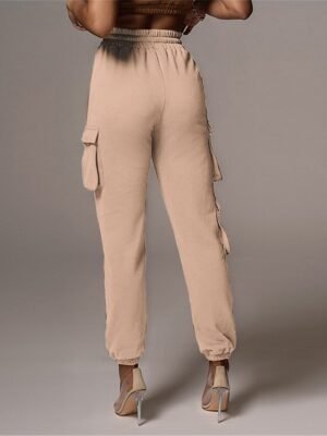 Fashion High Waist Micro-elastic Full Length Cargo Trousers - Image 2