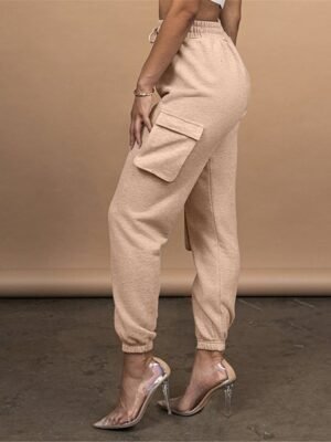 Fashion High Waist Micro-elastic Full Length Cargo Trousers - Image 3