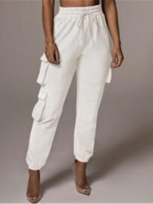 Fashion High Waist Micro-elastic Full Length Cargo Trousers - Image 5