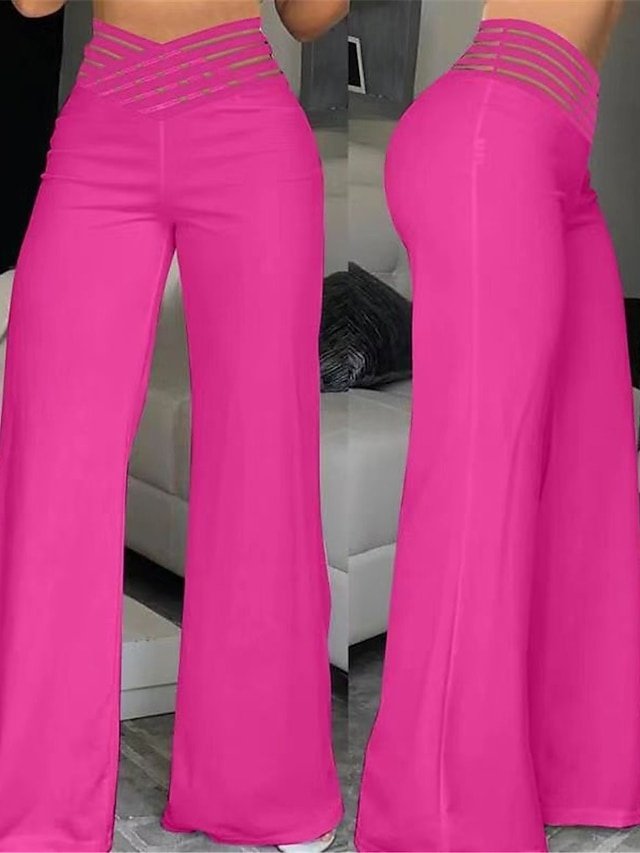 Fashion High Waist Solid Wide Leg Full Length Trousers - Image 1