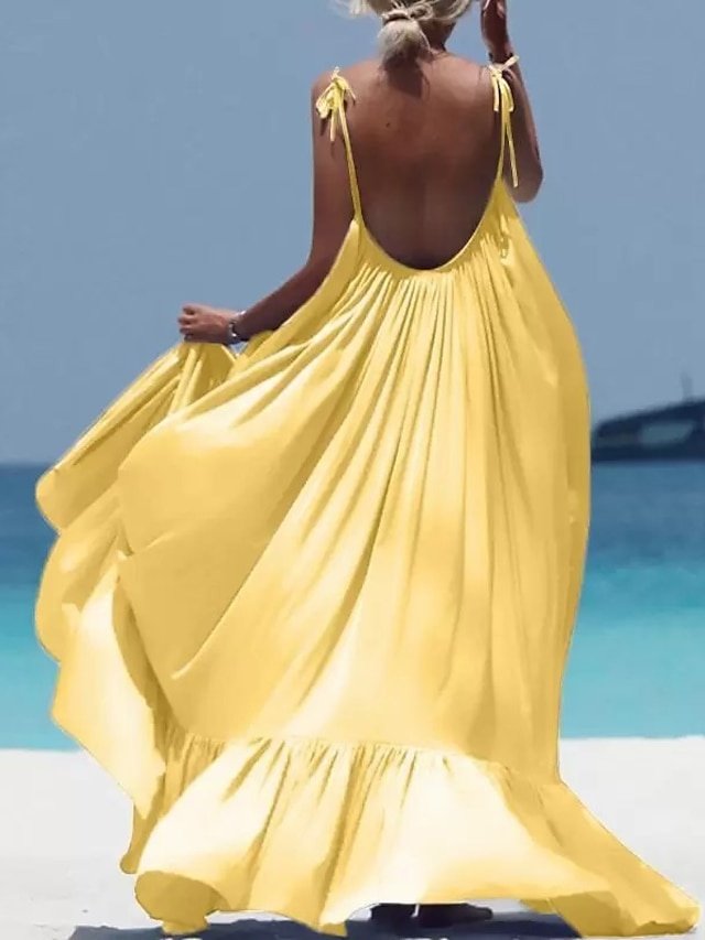 Fashion Loose Pure Spaghetti Strap Sleeveless Maxi Dress - Image 1