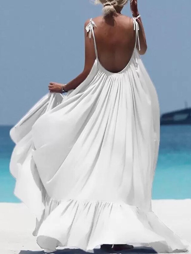 Fashion Loose Pure Spaghetti Strap Sleeveless Maxi Dress - Image 2