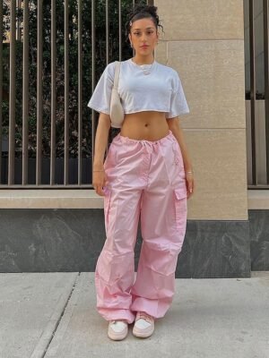 Fashion Loose Solid Low Waist Baggy Trousers - Image 14