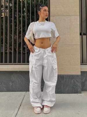 Fashion Loose Solid Low Waist Baggy Trousers - Image 19