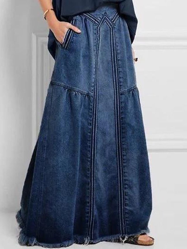 Fashion Loose Solid Pocket Maxi Skirt - Image 1